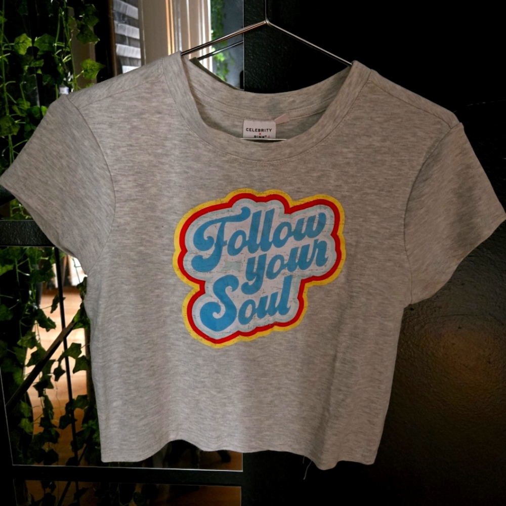 Women's Gray Cropped T-Shirt with Colorful Graphic Size S Used